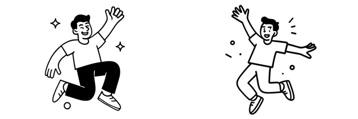 Fototapeta premium Joyful person celebrating with energetic jumps and hand waves