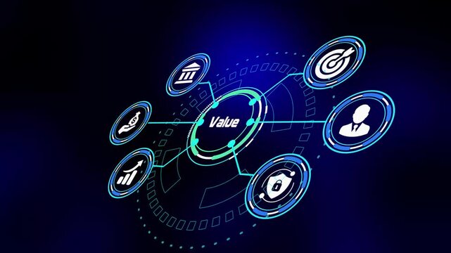 Business value creation dashboard with intelligent interface visualizing analytics, performance optimization and enterprise growth strategy.