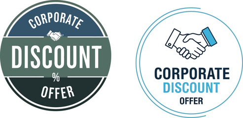 Obraz premium Professional vector badges representing corporate discount offers and business partnerships, featuring a handshake icon for employee benefits and promotional deals