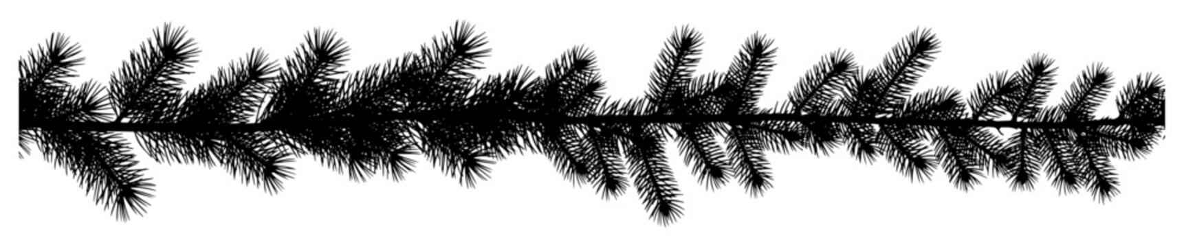 Horizontal pine tree branch border for christmas decoration in sketch style