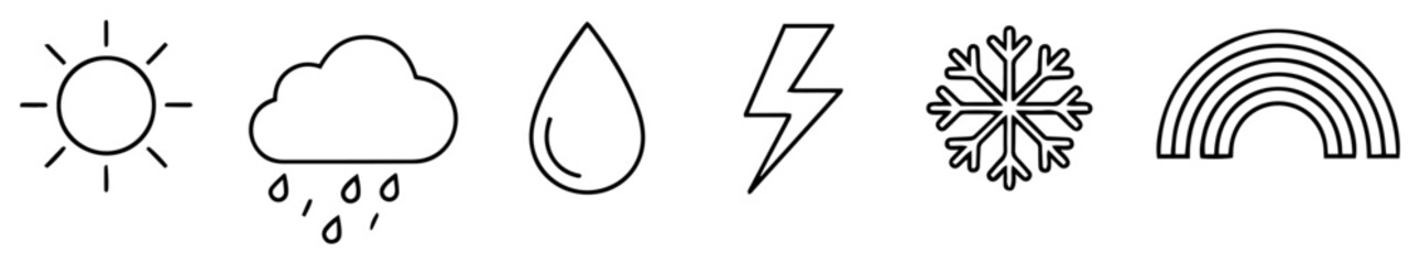 Fototapeta premium Minimalist weather forecast symbols and icons collection in linear style