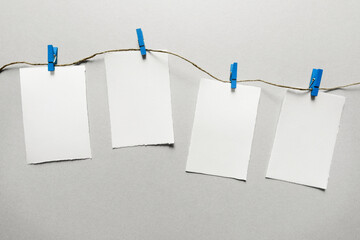 White cards hanging, close-up