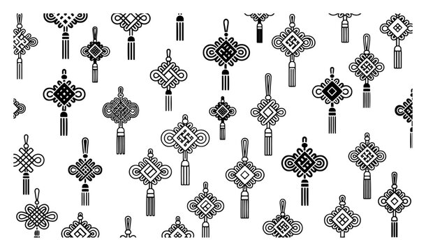 Seamless pattern of traditional chinese lucky knots and hanging tassels for decoration