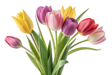 Naklejka premium Vibrant bouquet of tulips in full bloom isolated on transparent background