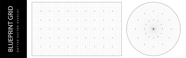 Circle millimeter grid with gauge tech overlay, digital ruler. Radar line of radial protractor texture, circular graph element. Angle grid square pattern with circle math chart for technical blueprint