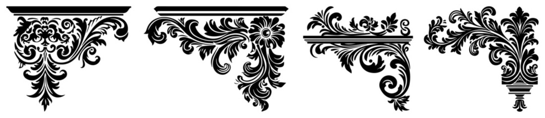 Fototapeta premium Set of vintage decorative floral corner ornaments and baroque flourishes