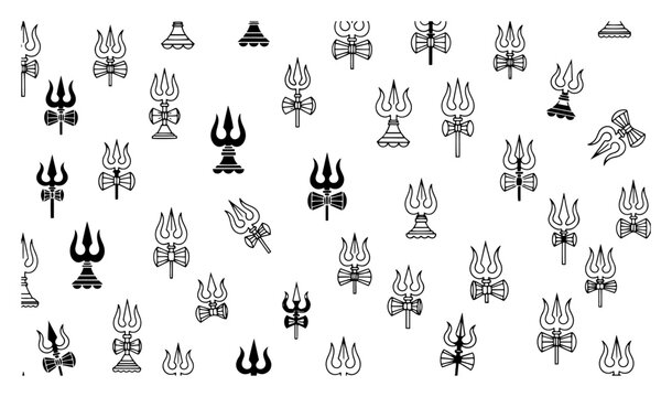 Seamless background pattern featuring religious hindu trishula trident symbols