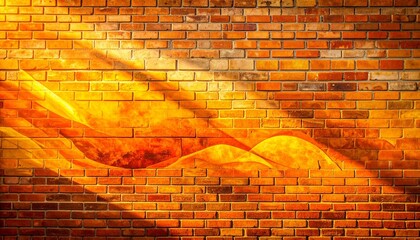 Swirling orange-yellow flame patterns over brick wall with dynamic contrast and artistic motion