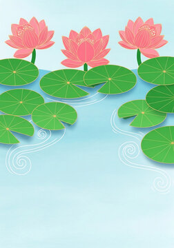 Lotus flowers bloom beautifully in bright illustration style