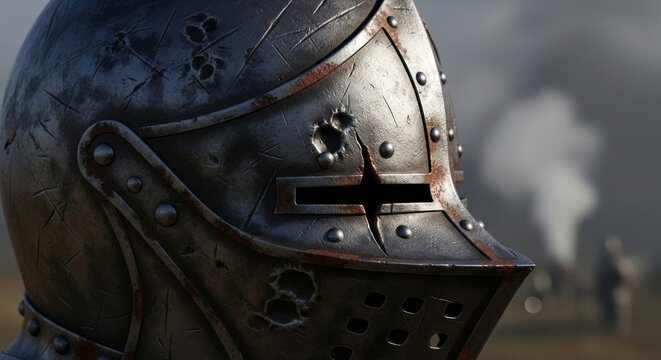 Battle-Worn Medieval Knight's Helmet