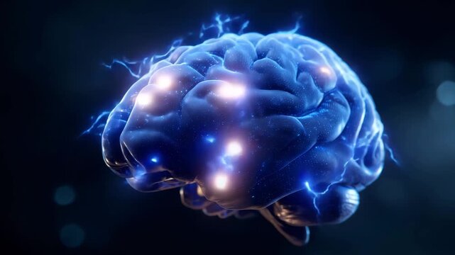 Brain function with electric impulses and neural connections in a dark background at high resolution
