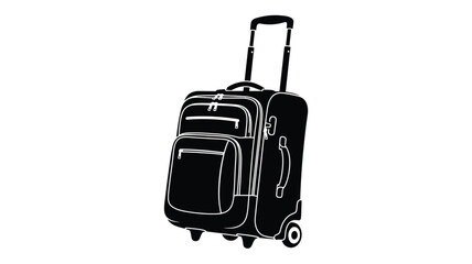 Fototapeta premium Black rolling suitcase isolated on white background a striking silhouette