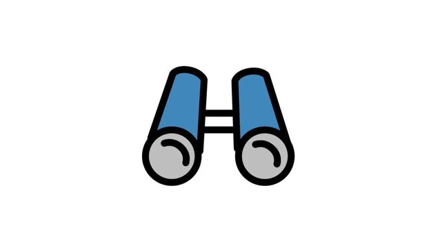 Animated blue binoculars icon for vision, searching, bird watching, discovery, and business observation strategic concepts.