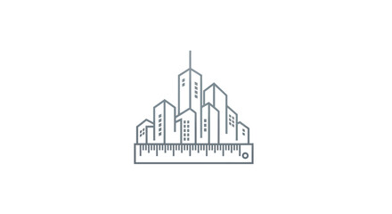 Obraz premium Modern Cityscape with Ruler Base Line Art Illustration.