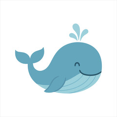 Obraz premium Blue Whale Smiling illustration, Cute Summer Clipart, Cute Little Summer Art, summer Beach Isolated