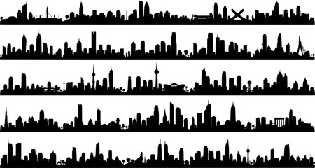 City silhouette vector . Panorama city background. Skyline urban border collection 
