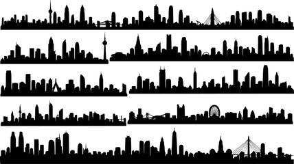 City silhouette vector . Panorama city background. Skyline urban border collection 
