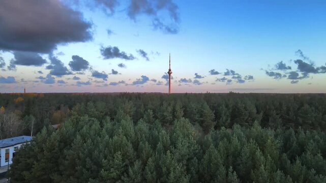 Autumn Forest and TV Tower in Tallinn, Estonia, Aerial 4K.mp4