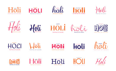 Happy Holi Indian festival of colors typography design set. Happy Holi text. Vector illustration. © RMAKE