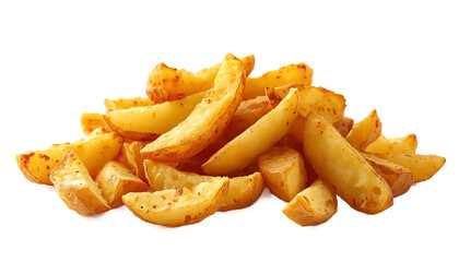 A pile of seasoned potato wedges on transparent background