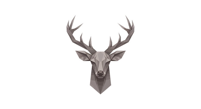 Polygonal deer head with antlers on white background.