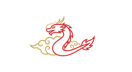 Obraz premium Red Dragon with Golden Clouds Illustration.