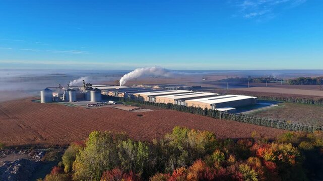 Industrial poultry ranch operation and feed silos in rural Lake Odessa, Michigan