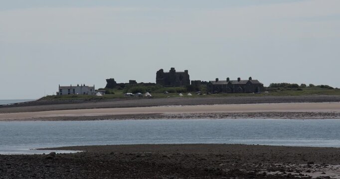 Extra wide shot of Pile Island and castel at roa island, near barrow in furness,