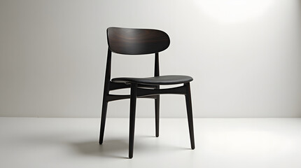 Fototapeta premium A sleek, modern black wooden chair against a minimalist backdrop, showcasing its elegant design and meticulous craftsmanship.