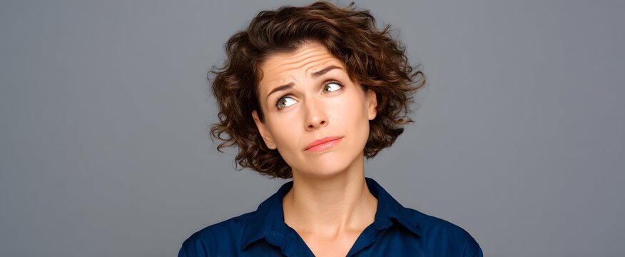 The woman tilts her head showing a deep and puzzled confused expression