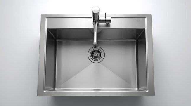Sleek stainless steel kitchen sink with modern faucet, showcasing a minimalist design for a contemporary home.