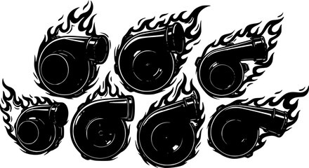 turbo for cars silhouette vector on fire 