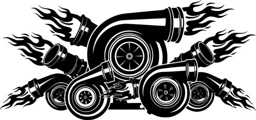 turbo for cars silhouette vector on fire 