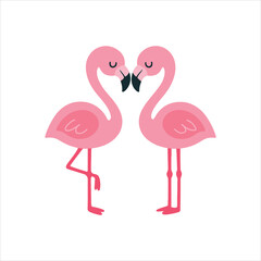 Obraz premium Pair of Kissing Flamingos illustration, Cute Summer Clipart, Cute Little Summer Art, summer Beach design