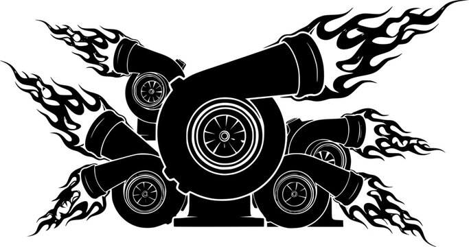 turbo for cars silhouette vector on fire 