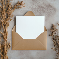 White blank card in a kraft envelope.