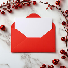 White blank card in a red envelope.