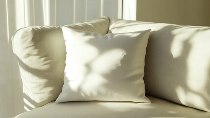 white pillow on a sofa in a modern living room. - mock up.