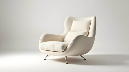 Stylish modern cream armchair with a minimalist design, perfect for adding elegance to any living space.