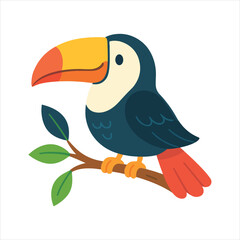 Fototapeta premium Toucan on a Branch illustration, Cute Summer Clipart, Cute Little Summer Art, summer Beach design element