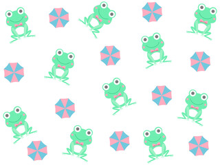 Obraz premium カエルと傘のかわいい壁紙背景