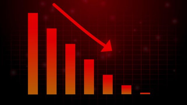 Negative chart graph animation, red arrow is making downfall on a grid background. Developing company failure, decreasing business bar chart, Bad Economy Recession, Economic crisis, decline