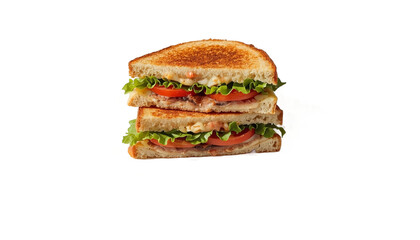 A delicious toasted sandwich cut in half on transparent background