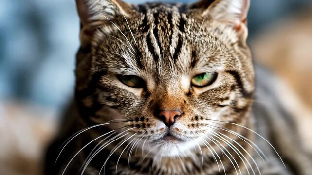 Closeup of a tabby cats face