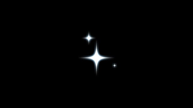 Blinking retro vector stars animation, twinkling starry night sky, white doodle sparkles, looping shine effect on black screen background, 4k festive overlay