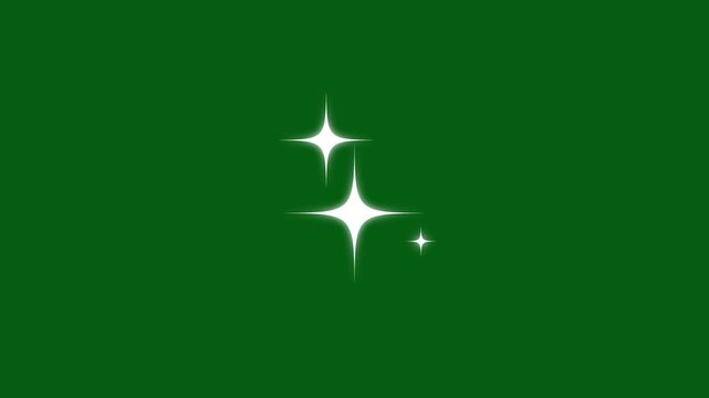 Blinking retro vector stars animation, twinkling starry night sky, white doodle sparkles, looping shine effect on green screen background, 4k festive overlay