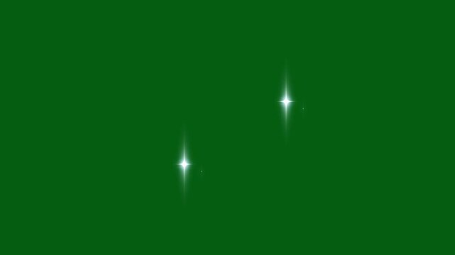 Twinkling stars animation 4k, white cartoon flat vector doodles, blinking retro stars, looping shine effects, green screen background