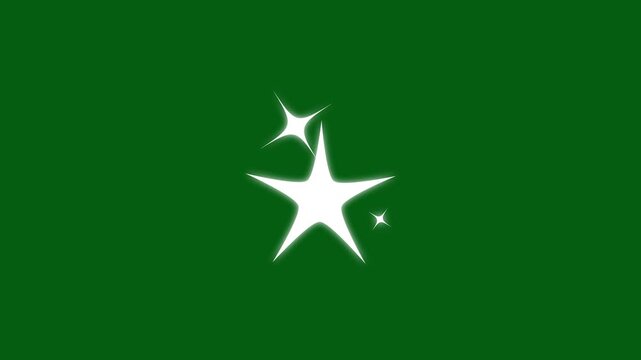 Twinkling stars animation 4k, white cartoon blinking stars, flat vector doodle sparkle, glowing light trails, 2d shining twinkle effect, green screen background overlay