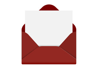 Red realistic envelope with paper blank letter