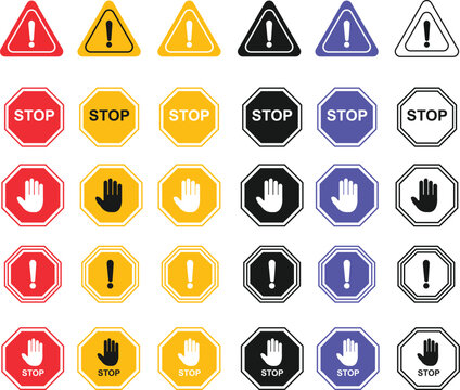 set of road sign icon, Other Danger road, atention , stop and caution error icon